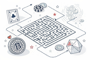 A digital maze with interconnected pathways symbolizes the evolving landscape of online gambling platforms and the need for effective consumer protections.
