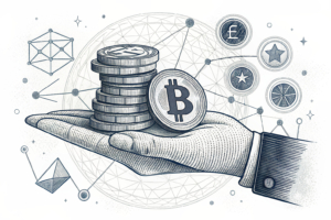 A digital hand holds a diminishing stack of virtual coins, reflecting a decrease in online gambling activity.