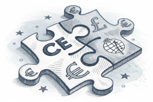 A puzzle piece representing the CEE business is separated from a larger interconnected network, symbolizing Entain's strategic divestment and restructuring.