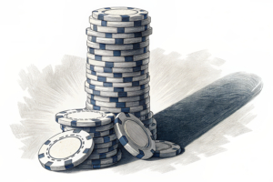 A towering stack of digital poker chips slowly diminishes under the shadow of a restrictive hand.