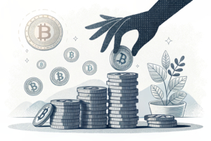 A towering hand casts a shadow over a fading stack of digital tokens, symbolizing the need for increased financial contributions from a specific industry.