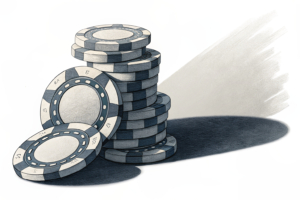 A fading stack of digital casino chips is overshadowed by a looming shadow of uncertainty.