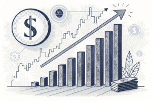 A towering digital bar graph shows a significant increase in handle while a descending staircase represents the decline in gross wagering revenue.