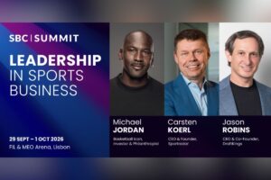 SBC SUMMIT LISBON 2026. Leadership in sports business. 29 SEPT - 1 OCT, 2026. FIL & MEO Arena, Lisbon. Michael Jordan, basketball icon, investor and philanthropist; Carsten Koerl, CEO and Founder, Sportradar; Jason Robins, CEO and co-founder, Draftkings.