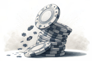 A falling stack of digital poker chips symbolizes the potential removal of a key player from a high-stakes game.