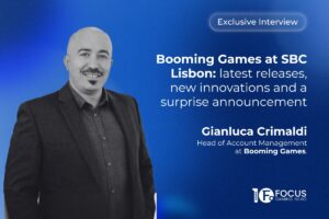 Gianluca Crimaldi, Head of Account Management at Booming Games. Booming Games at SBC Lisbon: latest releases, new innovations and a surprise announcement.