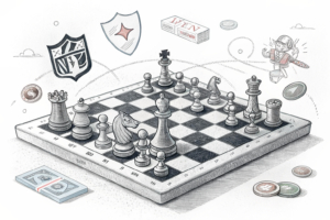 A chessboard with strategic pieces in motion symbolizing the restructuring of a sports streaming and betting operator's executive team.
