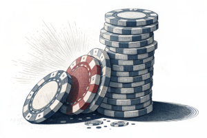 A crumbling stack of colorful betting chips fades away as a shadow looms over them, symbolizing the closure of a significant number of betting shops.