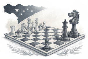A chessboard with one side in shadow and the other side in light, symbolizing the strategic moves of a state gambling operator in preparation for market liberalization.