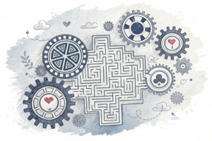 A maze of interconnected gears symbolizes the intricate and technology-driven approach to successful gambling regulation.