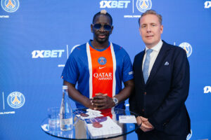 PSG legend Mamadou Sakho at 1xBet's booth at SBC Summit