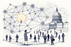 A vast, intricate digital network where a single, glowing source projects countless identical, shimmering echoes that endlessly interact with each other, creating an illusion of diverse and widespread activity.