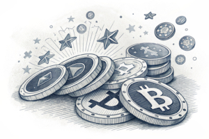 A stream of abstract financial tokens is forcibly diverted by an invisible wall, compelling them to pass through a game of chance before reaching an open exit.