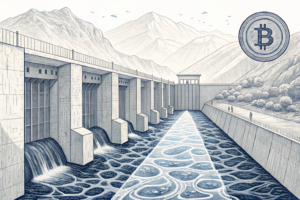 A luminous river of abstract digital currency flows through a series of transparent, structured gates, channeling into distinct, illuminated reservoirs.